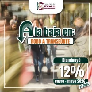 DISMINUYE 12 POR CIENTO EL ROBO A TRANSEÚNTE EN CUAUTITLÁN IZCALLI DURANTE LOS PRIMEROS CINCO MESES DE 2026: SESNSP