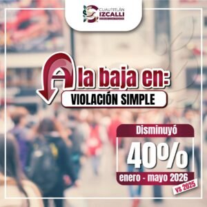 CUAUTITLÁN IZCALLI LOGRA DISMINUCIÓN DEL 40% EN DENUNCIAS POR VIOLACIÓN SIMPLE