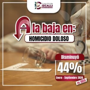 CUAUTITLÁN IZCALLI REGISTRA REDUCCIÓN DE 44% EN HOMICIDIOS DOLOSOS RESPECTO A 2024: SESNSP