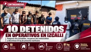 CUATRO ACCIONES DE SEGURIDAD EN IZCALLI DEJAN 10 DETENIDOS Y DOS INMUEBLES ASEGURADOS